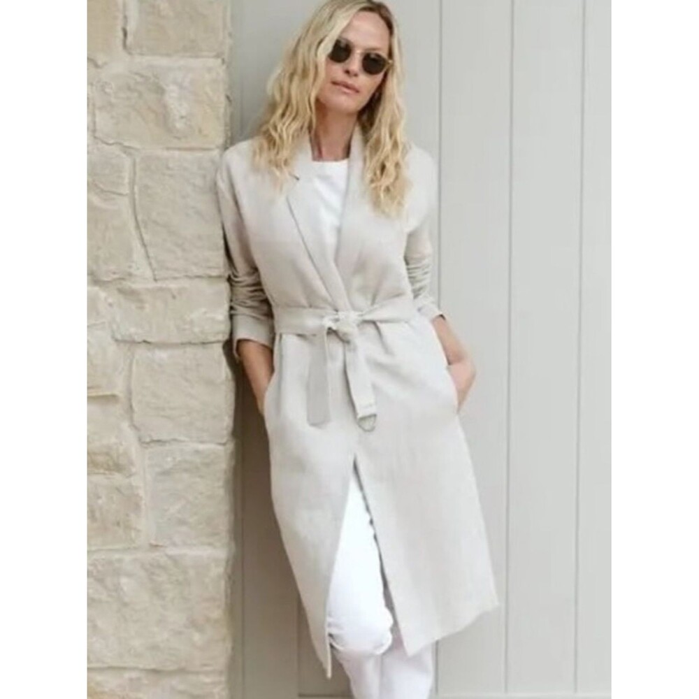 Jenni Kayne Linen Cotton Blend Trench Coat in Natural Size S